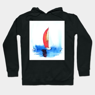 Red sail on a smooth sea Hoodie